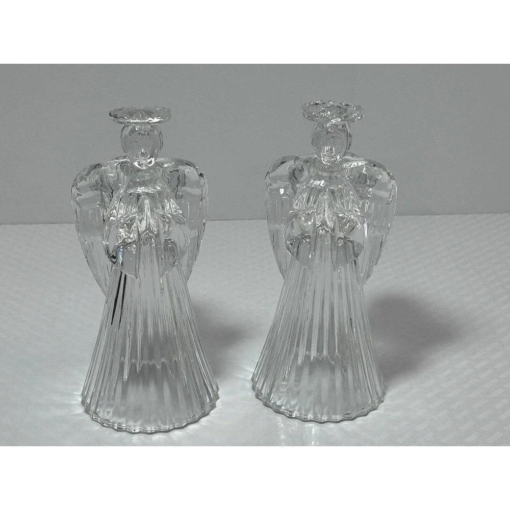 Vintage Lead Crystal Praying Angels Glass Candlestick Candle Holders